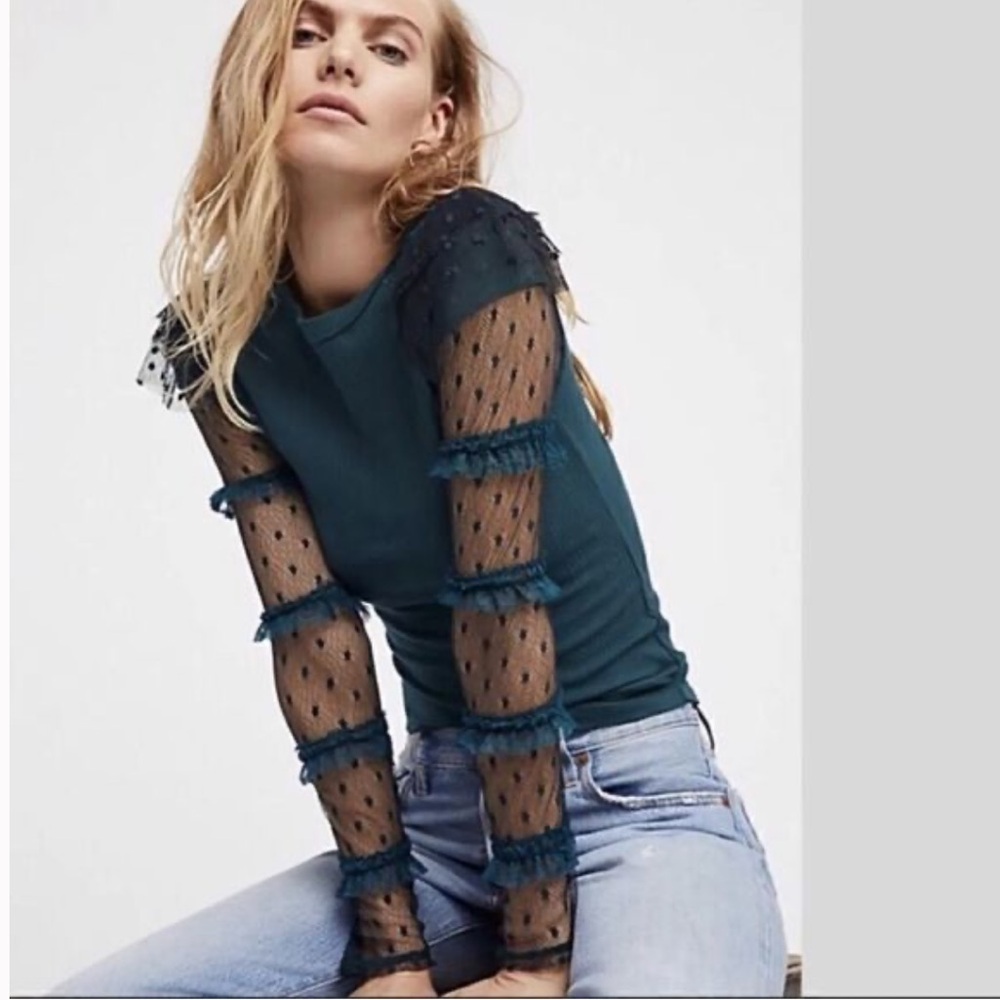 FREE PEOPLE Kiss Ruffle Lace Top